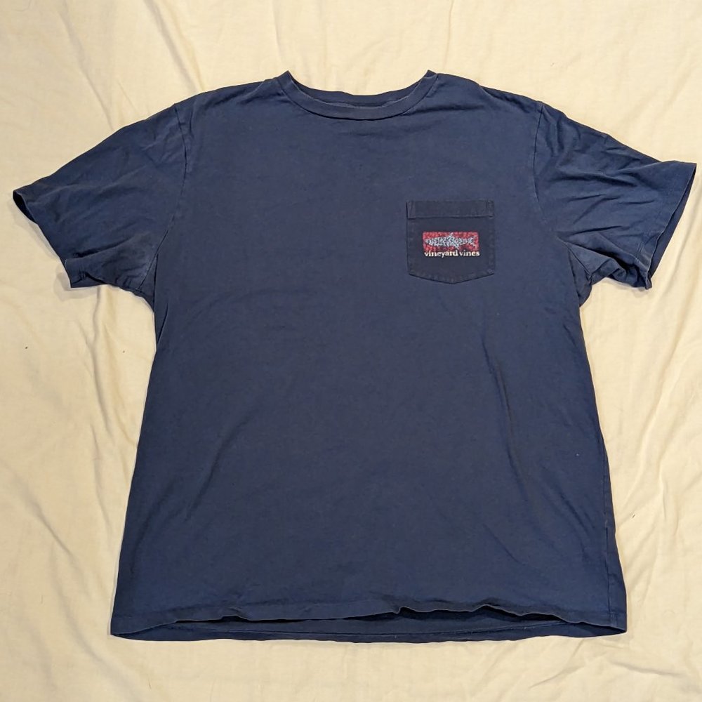 Men's Vineyard Vines Blue Logo T-shirt with Pocket Size Large